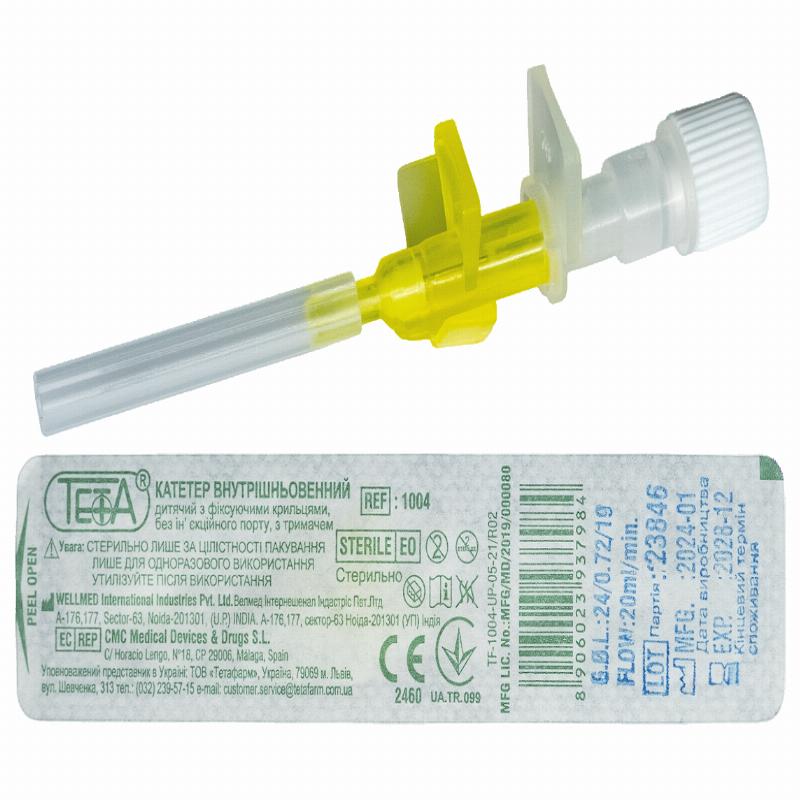 Катетер внутрішньовенний дитячий з фіксуючими крильцями, без ін'єкційного порту Teta® , з тримачем , розмір 24G